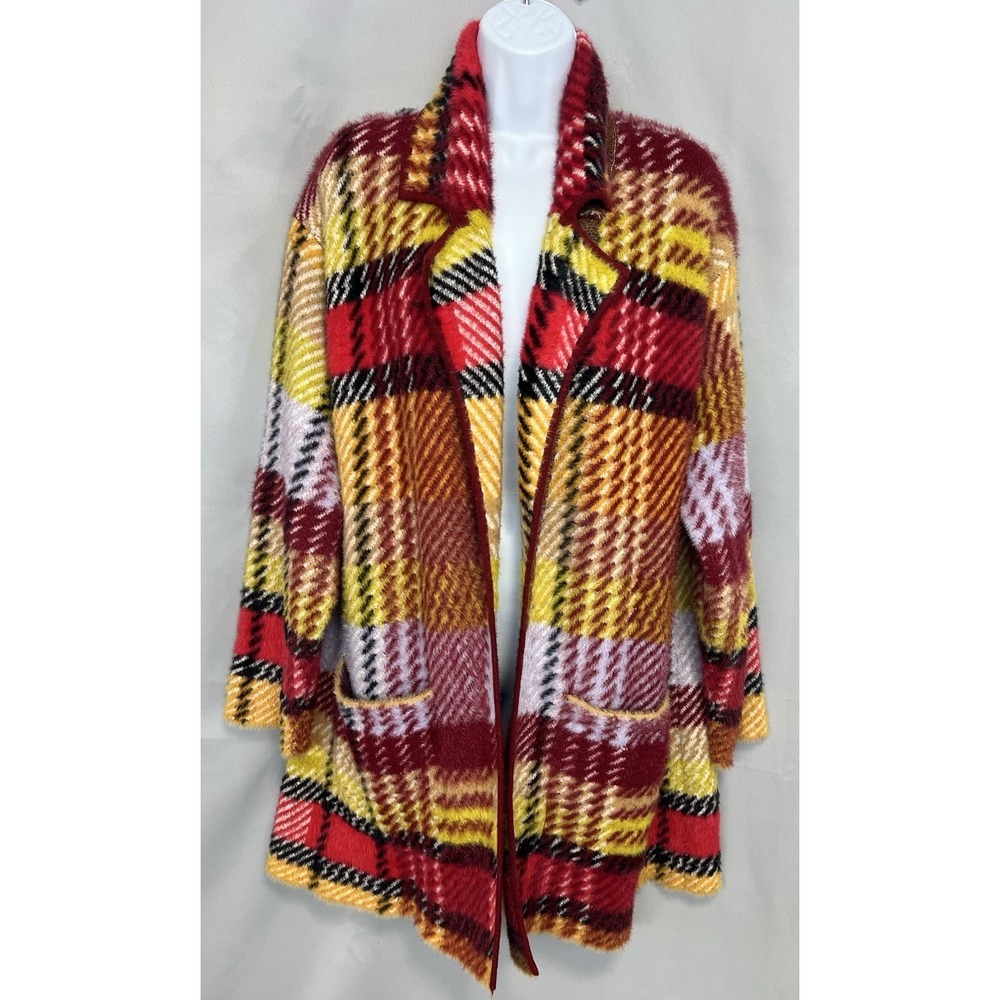 Anthropologie Oracia Retro Plaid Sweater Coat Cardigan Eyelash Sz Large